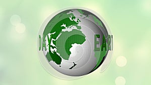 Earth Day. Planet Earth in moving. The world map on light green background. 4K Video