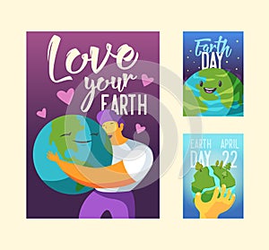 Earth Day Poster, Flyer, Brochure Template. Happy Green Planet Banner. Environment Safety, Ecology Concept
