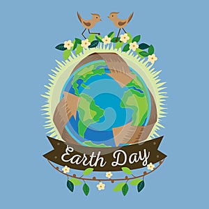 Earth day, recycle symbol around green planet, recycling concept blue globe protection, global eco save nature vector