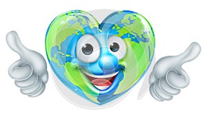 Earth Day Thumbs Up Heart Mascot Cartoon Character