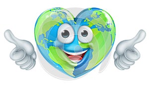 Earth Day Thumbs Up Mascot Heart Globe Cartoon Character