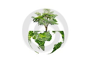 Earth day tree on green earth on white isolate background