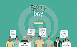 Earth day web template of people parade event