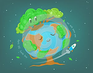 Earth Day ,World environment day background. tree save the earth on space,Vector illustration