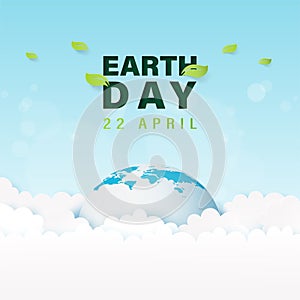 Earth Day and World Environment Day.Cartoon earth and clouds on the sky background.Ecology and environment conservation concept