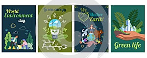 Earth day. World nature. Planet environment conservation. Save globe eco. Children poster with ecology map. Green life