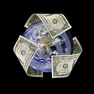 Earth with Dollar Recycle Symbol