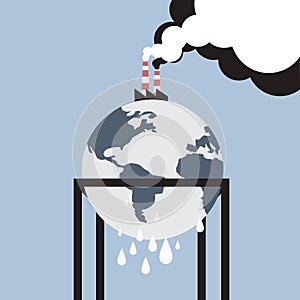 Earth emitting greenhouse gases from factories. Concept for global warming