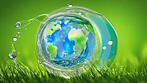 Earth and entrapped water and rolled on the grass, environmental protection Earth Day Generative AI