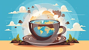 the earth is exploding out of a cup of coffee in a cartoon style flat vector illustration ilustraÃÂ§ÃÂ£o