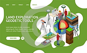 Earth Exploration Concept Landing Web Page 3d Isometric View. Vector