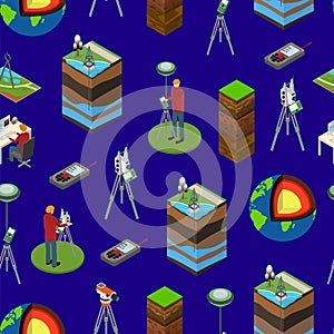 Earth Exploration Concept Seamless Pattern Background 3d Isometric View. Vector