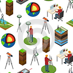 Earth Exploration Concept Seamless Pattern Background 3d Isometric View. Vector