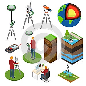 Earth Exploration Sign 3d Icon Set Isometric View. Vector