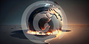 The earth on fire because of the climate change. Illustration of global warming and pollution concept. Enviornment and