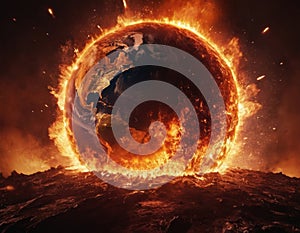 image of planet earth exploding in flames.