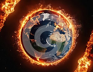 image of planet earth exploding in flames.