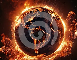 image of planet earth exploding in flames.