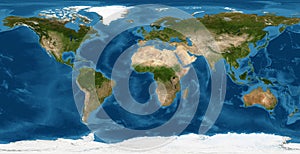 Earth flat view from space. Detailed World physical map on global satellite photo