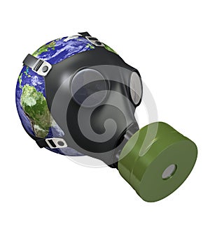 Earth with Gas Mask. Environmental Pollution Concept