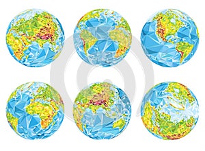 Earth geographical globes in different positions