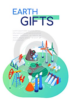 Earth gifts - modern colorful isometric web banner