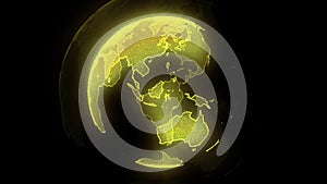 Earth global connectivity. Abstract background with gold flakes and bokeh. Broadcast background. 3D animation
