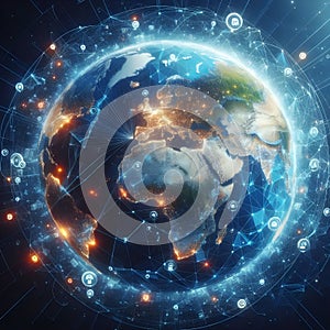 Earth globalization internet connections telecommunications space futuristic technology