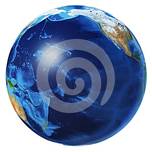 Earth globe 3d illustration. Pacific Ocean view