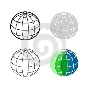 Earth globe 3D mesh model icon. Ball sphere perspective wireframe view illustration