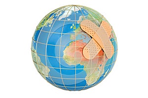 Earth globe with adhesive plaster, 3D