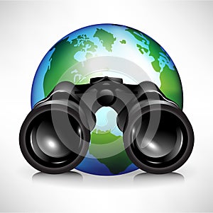 Earth globe with binoculars