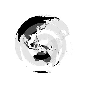 Earth globe with black world map. Focused on Australia and Pacific. Flat vector illustration