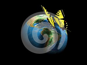 Earth globe and butterfly