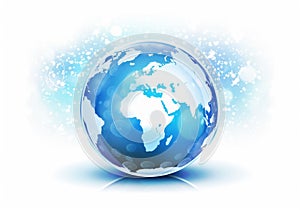 Earth globe in the center of blue abstract background