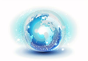 Earth globe in the center of blue abstract background