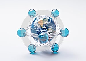 Earth Globe at the Center of a Molecular Structure of Water. World Water Day, Earth Day,World Day to Combat Desertification and