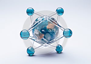 Earth Globe at the Center of a Molecular Structure of Water. World Water Day, Earth Day,World Day to Combat Desertification and