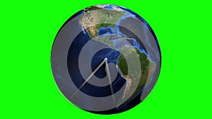 Earth globe clock Americas 12 hour 3D animation