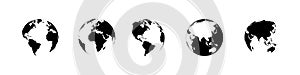 Earth globe collection. Earth vector icons. World map in flat design. Earth globes, isolated. World maps for web design. Vector