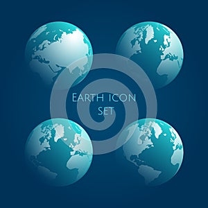 Earth Globe cyan Icon Set. Blue globe kit .Vector illustration. EPS 10.