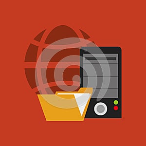 Earth globe diagram with cellphone and file folder icon