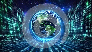 Earth Globe Digital Technology Binary Code Data Network Connection