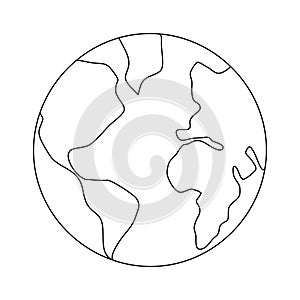 Earth globe drawing of world map, vector illustration minimalist design of minimalism. Outline, line, doodle style, icon