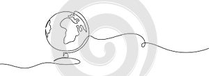 Earth globe drawn by one line. globe continuous line