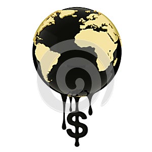 Earth globe dripping dollar sign oil or diesel