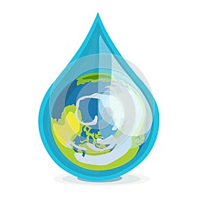 Earth globe in drop of water flat design