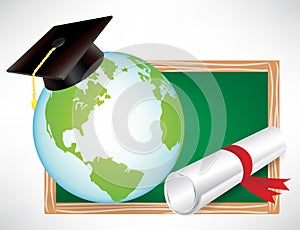 Earth globe education diploma and cap