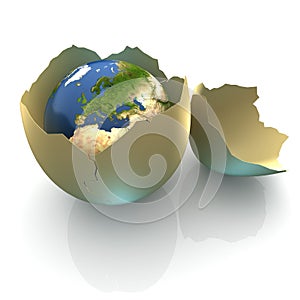 Earth globe in egg shell