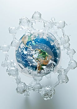 Earth Globe Enclosed in a Simplified Molecular Structure of Water. World Water Day, Earth Day,World Day to Combat Desertification